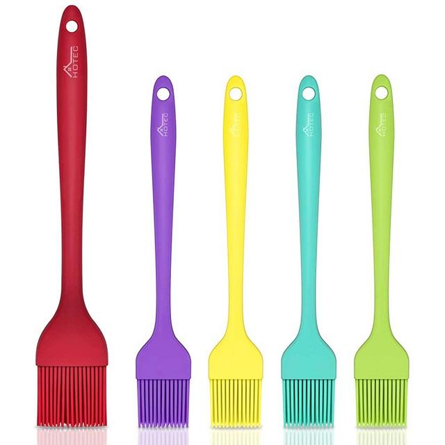Hotec 5 pieces Set Basting Brushes Silicone Heat Resistant Pastry Brushes Spread Oil Butter Sauce Marinades for BBQ Grill Barbecue Baking Kitchen Cooking BPA Free Dishwasher Safe