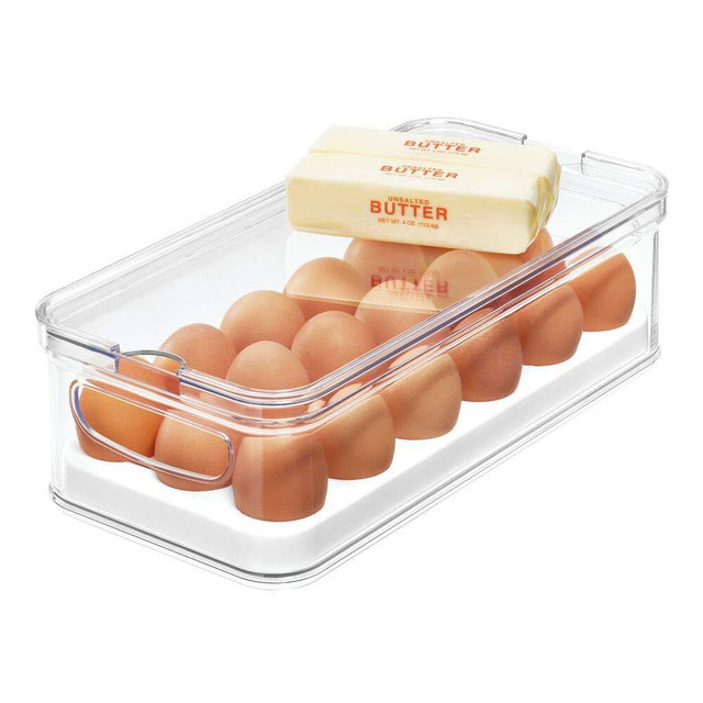 iDesign 18, Stackable BPA- Plastic Eggs, Portable Storage Box for Fridge or Kitchen Cupboard, Clear/White, 32.3 cm x 16.1 cm x 9.9 cm