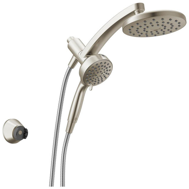 Delta 6-Setting PivotPro 3-in-1 Combination Shower Head with ProClean Spray, Brushed Nickel Round Shower Head Rainfall with Handheld Spray, 1.75 GPM, SpotShield Brushed Nickel 75649SN