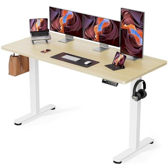 ErGear Large Height Adjustable Electric Standing Desk, 63 x 28 Inches Sit Stand up Desk, Large Memory Computer Home Office Desk with Splice Board (Natural)