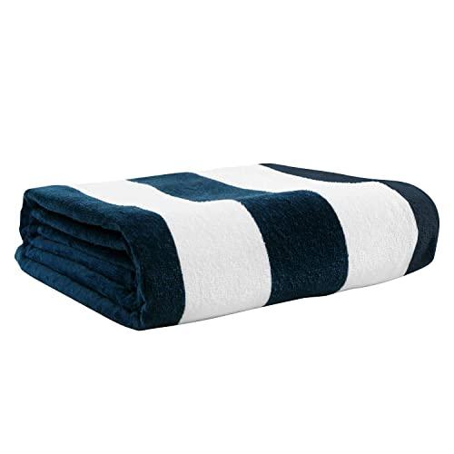 Exclusivo Mezcla 100% Cotton Cabana Navy Blue Striped Beach/Pool/Bath Towel(30" x 60")—Soft, Quick Dry, Lightweight, Absorbent and Plush