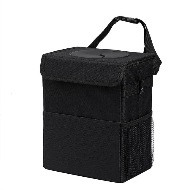 AOKJOY Car Garbage can with lid Leak Proof Vehicle Trash Can 3 Storage Pockets Hanging Waterproof car Trash Bag for SUV Black