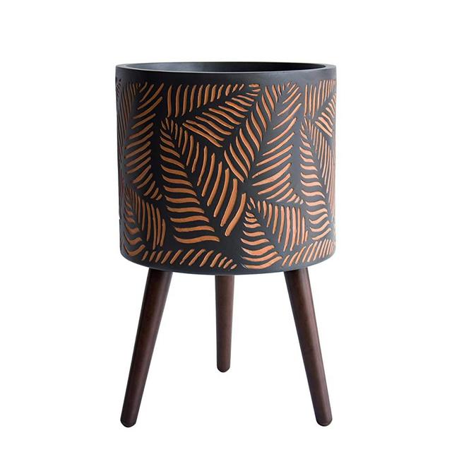 14" Indoor Tall Planter Pot with Stand, Planter Pot for Plant, X-Large, Bronze/Grey