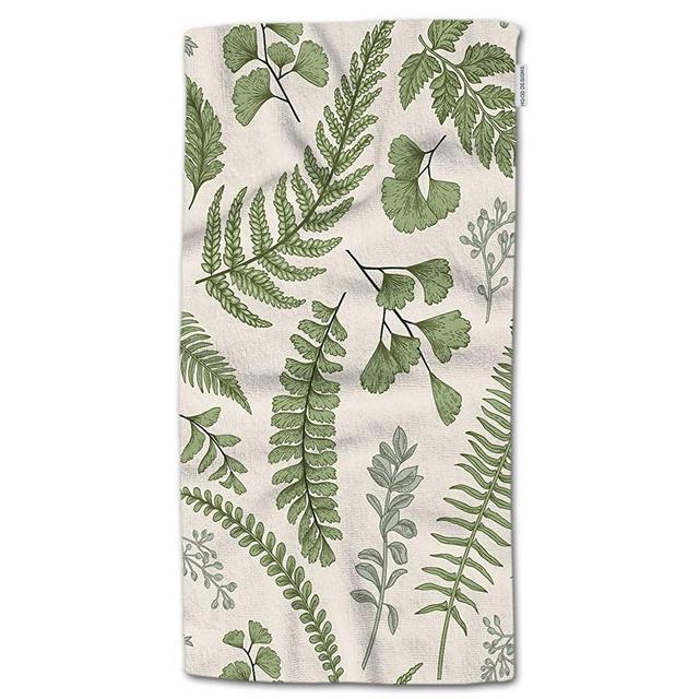 HGOD DESIGNS Leaves Hand Towels,Green Leaves and Fern Pattern 100% Cotton Soft Bath Hand Towels for Bathroom Kitchen Hotel Spa Hand Towels 15"X30"
