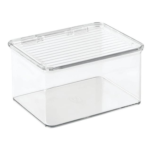 iDesign Kitchen Binz BPA-Free Plastic Stackable Organizer Box with Lid - 6.75in x 5.75in x 3.75in , Clear