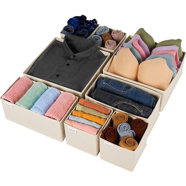 Drawer Organizer Clothes, 8 Pack Underwear Drawer Organizer, Foldable Cloth Storage Box Closet Dresser Drawer Divider Organizer for Clothes, Socks, Scarves, Ties（Beige）