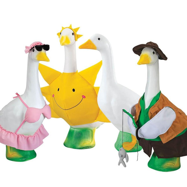 GAGGLEVILLE Goose Summer Bundle, Includes One Large 23 inch White Goose and Three Summer Outfits Bundle, Sun, Bikini and Fisherman Goose Outfits Included