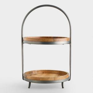 Wood and Metal 2-Tier Serving Stand