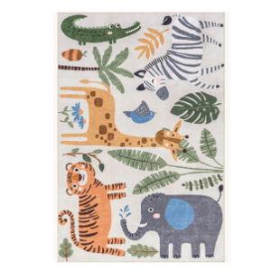 Debra Kids Spill Proof Washable Jungle Friends Rug | White Multicolor