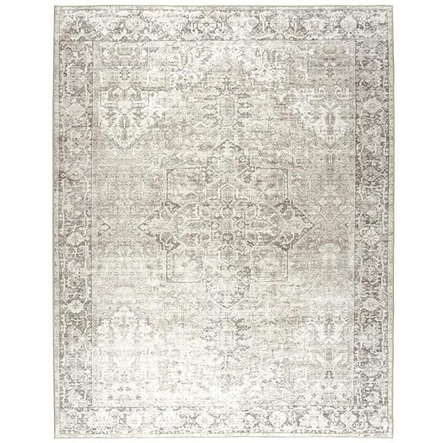 ReaLife Machine Washable Rug - Stain Resistant, Non-Shed - Eco-Friendly, Non-Slip, Family & Pet Friendly - Made from Premium Recycled Fibers - Vintage Distressed Traditional - Beige Ivory, 7'6" x 9'6"