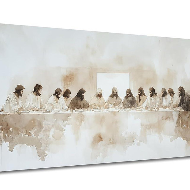 WAXWHELK The Last Supper Canvas Wall Art Dining Room Decor, Christian Jesus Religious Painting, Modern Art Poster Picture for Home Restaurant Living Room Ready to Hang, 48L x 24W