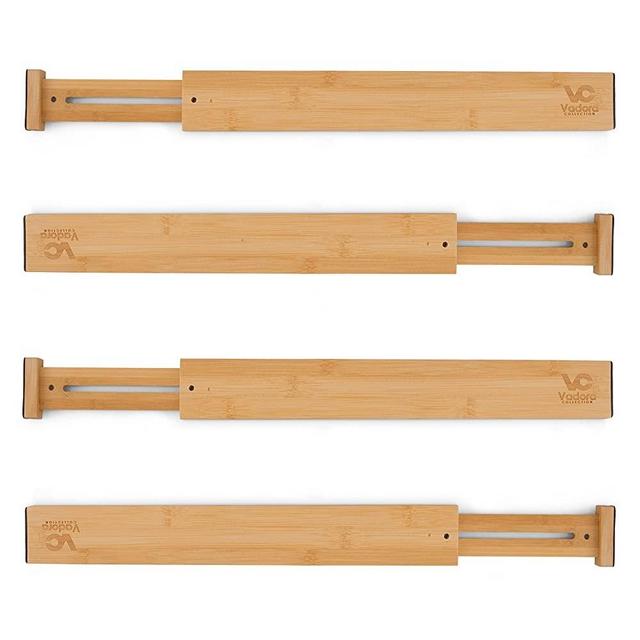 Vadora Collection Adjustable Bamboo Drawer Dividers - Expandable Drawer Organizers for Kitchen, Bathroom, Bedroom, Office or Garage, set of 4, large (17.5" - 22") - Natural Bamboo Color.