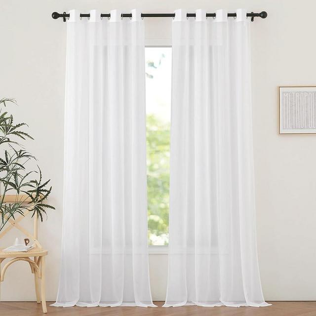 NICETOWN Living Room Sheer Curtains 96 inches Long - Grommet Top Voile Sheer Lightweight Airy & Elegant Window Treatment Panels for Bedroom, Ivory, 2 Pieces, W54 x L96