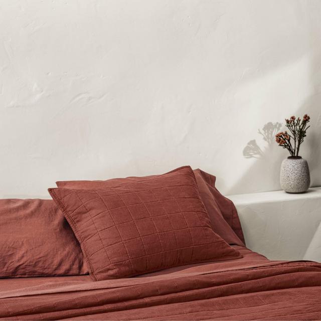 Standard Heavyweight Linen Blend Quilted Pillow Sham Dark Clay - Casaluna™