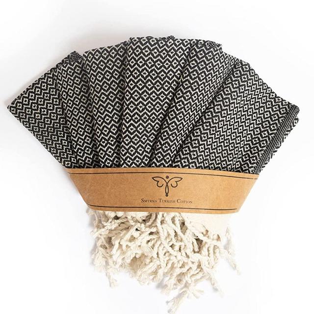 Smyrna Turkish Cotton Kitchen Dish Towels Pack of 6 | 100% Natural Cotton,12x12 Inches | Machine Washable Wash Cloths | Ultra Soft, Absorbent, Prewashed and Quick Dry Turkish Dish Towels (Black 12x12)