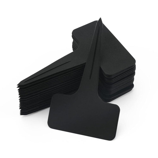 KINGLAKE 100 Pcs Waterproof Thick Plastic Black Plant Tags T Type Nursery Garden Labels
