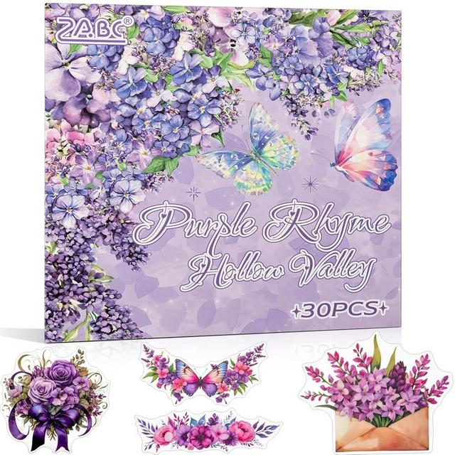 Uideyvi Purple Garden Scene Theme Sticker Scrapbooking Supplies for Junk Journal, 30 Sheets PET Stickers - Vintage Journaling Stickers, Ephemera Sticker Book Pre Cut(TZ-005-003)