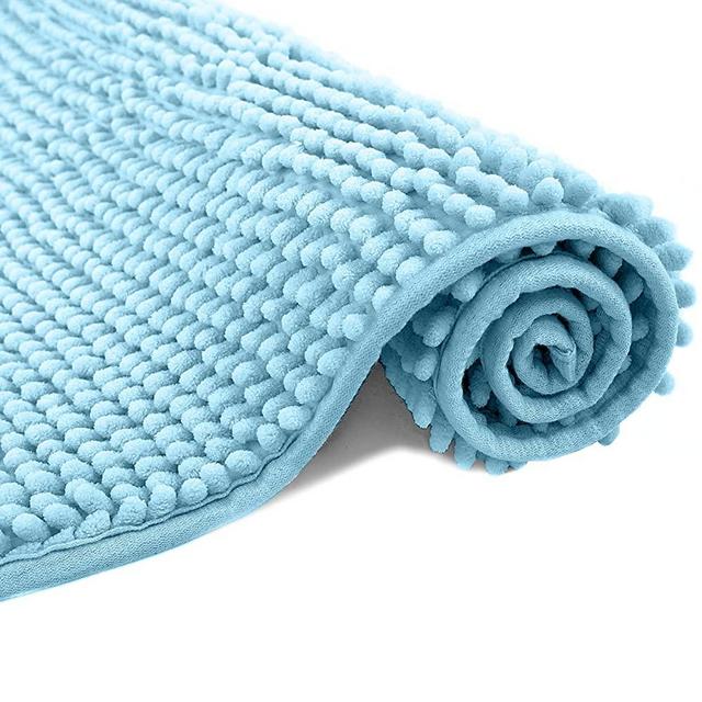 Eanpet Chenille Bath Mat Non-Slip Microfiber Floor Mat Baby Bath Mat for Kids Ultra Soft Washable Bathroom Dry Fast Water Absorbent Shower Mat Area Rugs (16" x 24", Sky Blue)