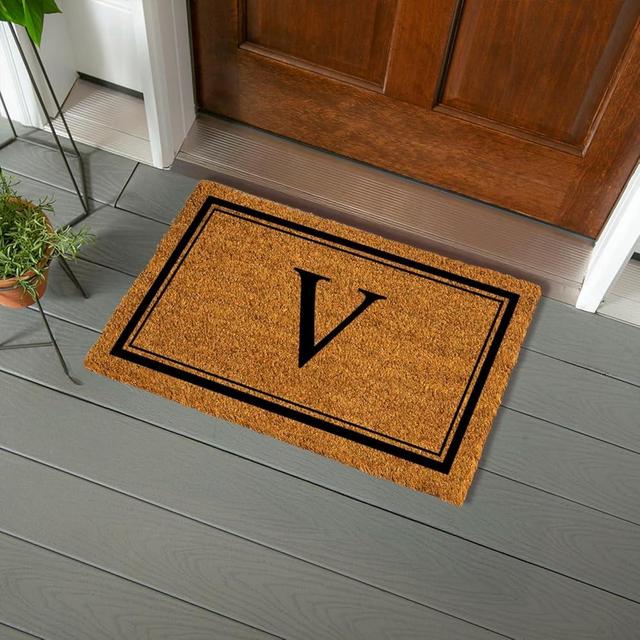 Evergreen Flag Monogram Letter V Entrance Doormat | 28 x 16 inches | Dirt Catching Natural Coir | All-Season | Non-Slip Backing | Indoor and Outdoor Home Decor