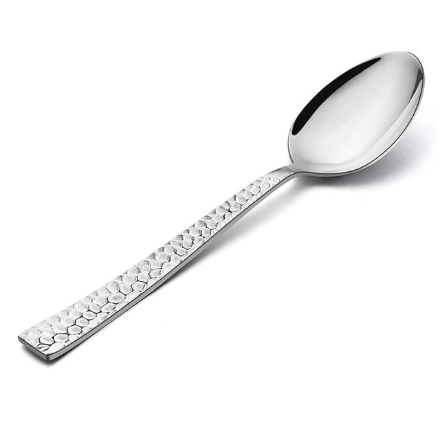 E-far Teaspoon Set of 12, E-far 6.7 Inch Hammered Stainless Steel Spoons for Kitchen or Restaurant, Non-toxic & Mirror Polished, Squared Edge & Dishwasher Safe