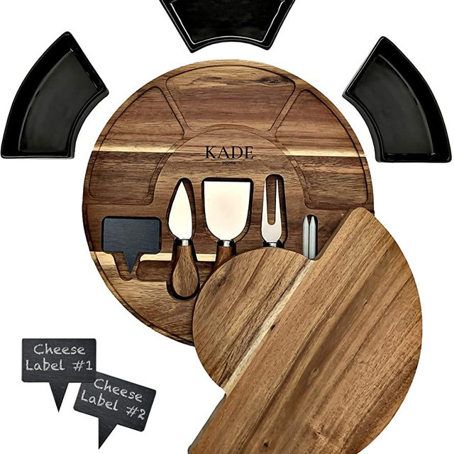 11 Piece Charcuterie Board Set, Ideal Size Wooden Cheese Board and Knife Set. Beautiful Cheese Board Set Platter Tray, Serving Board or Cheese Cutting Board. Small Wood Cheeseboard, Not Bamboo Board.