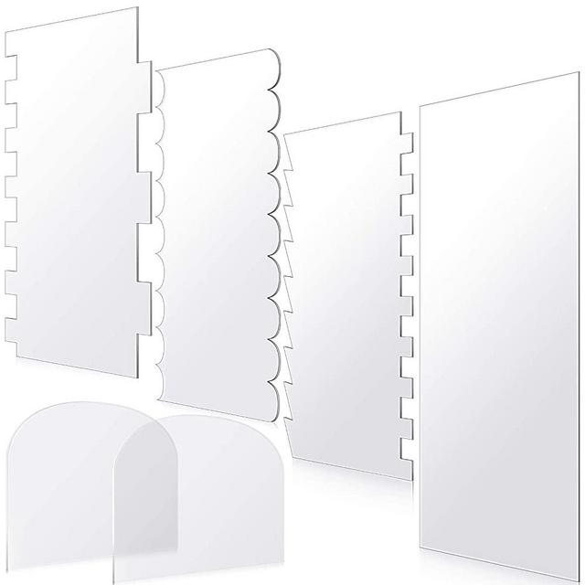 4 Pieces Clear Acrylic Icing Frosting Buttercream Large Cake Smoother Scraper and 2 Pieces Soft Plastic Cake Smoother Scraper