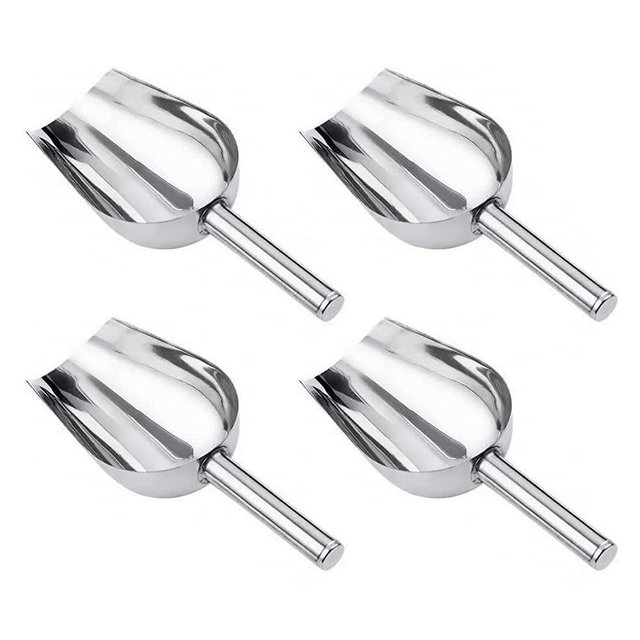 Ousyaah 4 Pieces Small Stainless Steel Scoops, 3-oz Small Measuring Spoons Scoops for Ice, Sugar, Mung Beans, Rice and Pet Food