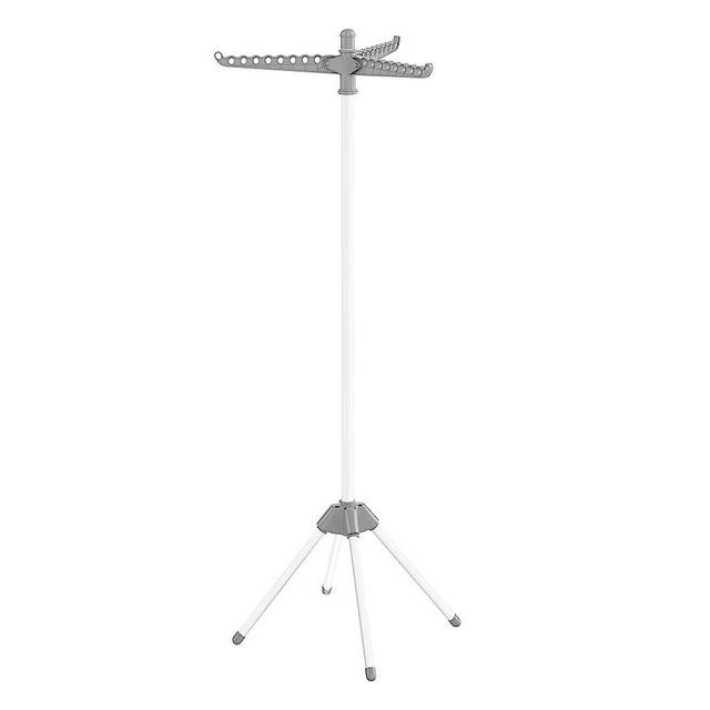 SONGMICS Clothes Drying Rack, 59-Inch Folding Laundry Drying Rack with 3 Rotatable Arms for Hangers, 4 Legs, Stainless Steel, for 27 Pieces of Clothes, Gray and White ULLR510G01