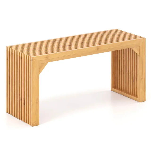 Costway 1 PCS Bamboo Dining Bench 36” Long Entryway Bench Indoor Outdoor Solid Wood Bench