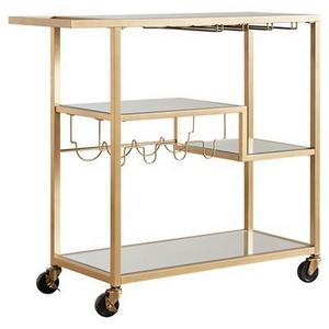 Estelle Step-Tier Metal + Glass Bar Cart - Champagne Gold - Inspire Q
