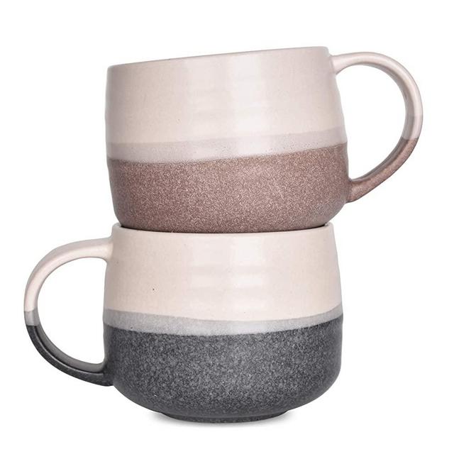Bosmarlin Ceramic Latte Coffee Mug Set for Latte, Cappuccino, 13 Oz, Dishwasher and Microwave Safe (Pink&Grey, 2)