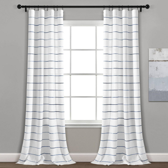 Set of 2 Ombre Striped Yarn Dyed Cotton Window Curtain Panels Navy - Lush Décor: Light Filtering, Rod Pocket