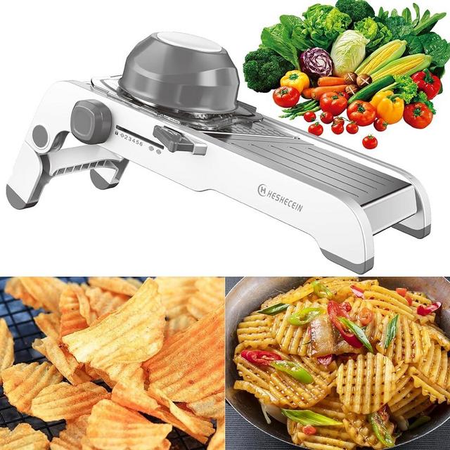 24-In-1 Mandoline Food Slicer,Stainless Steel Veggie chopper-Safe Mandoline Slicer For Kitchen,Adjustable Vegetable Slicer,Mandolin,Veggie Chopper with Waffle Maker|French Fry Cutter(Grey)