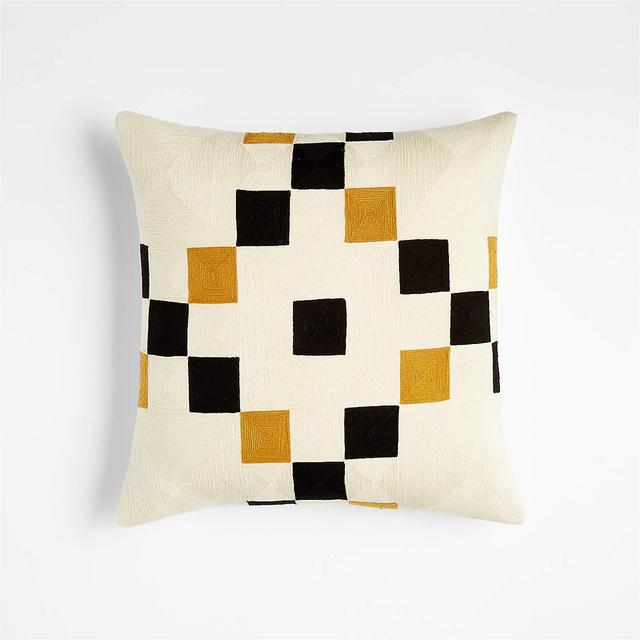 Shinola Woodward 18"x18" Check Embroidered Throw Pillow Cover with Down-Alternative Insert