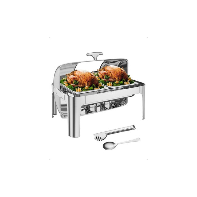 9QT Rectangular Roll Top Chafing Dish Buffet Set, Stainless Steel Catering Food Warmer with 2 Half Size Pans for Parties, Weddings, and Catering