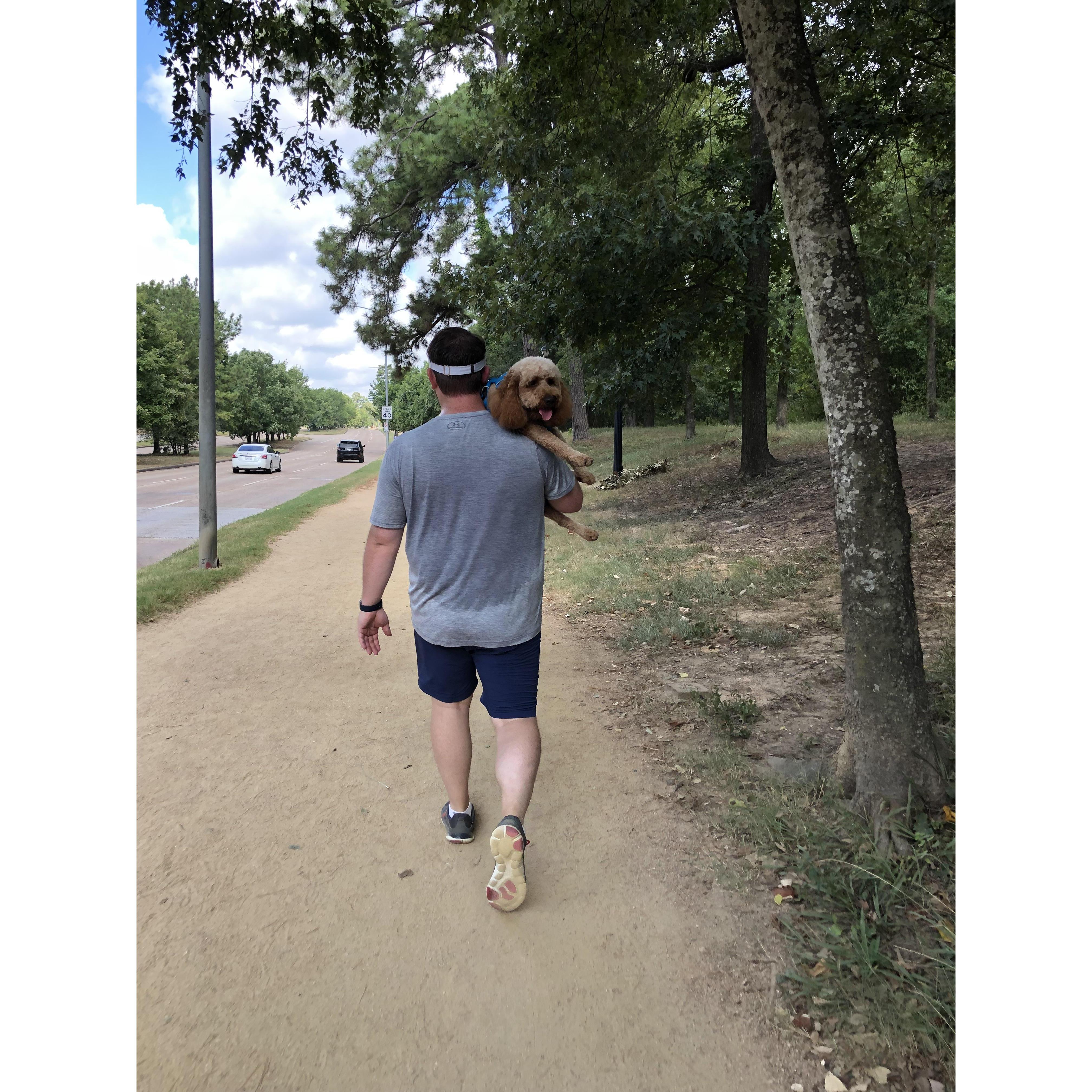 Noah helping Charlie finish the walk
Memorial Park, Houston