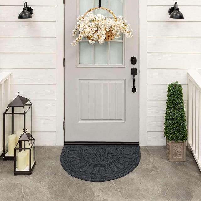 Mohawk Home Entryway Door Mat 2' X 3' All Weather Outdoor Non Slip Recycled Rubber Doormat, Rope Impressions Graphite