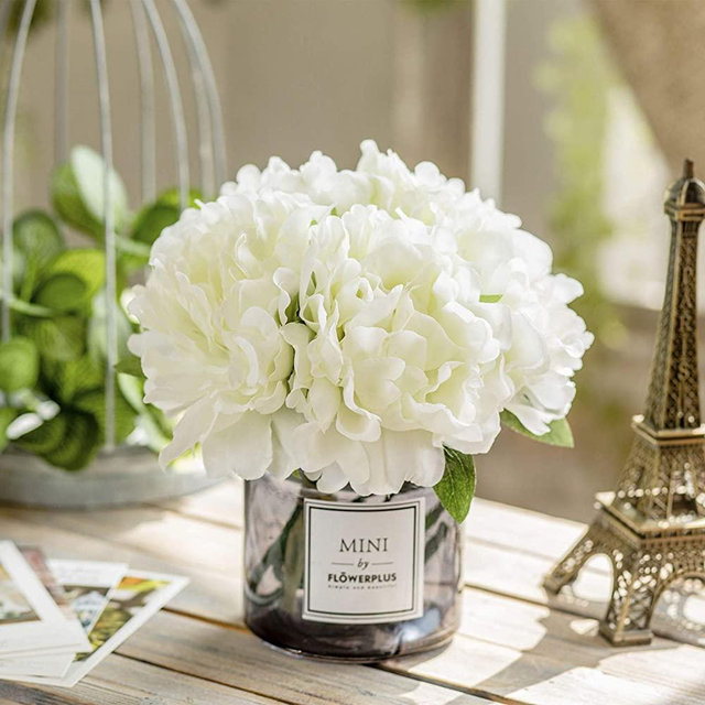 Artificial Hydrangea and Glass vase Decoration, Ins Style Artificial Flower Glass Bottle Set, Suitable for Living Room, Dining Table, Office, Wedding, Hotel Banquet and Other Home Decoration. (white)…