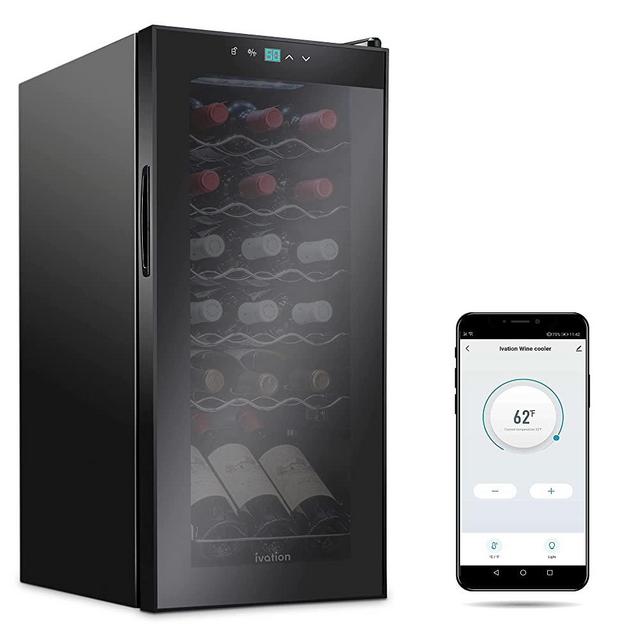 Ivation 18 Bottle Compressor Wine Cooler Refrigerator with Wi-Fi Smart App Control Cooling System | Large Freestanding Wine Cellar Fridge For Red White Champagne or Sparkling, Black Glass Door & Lock