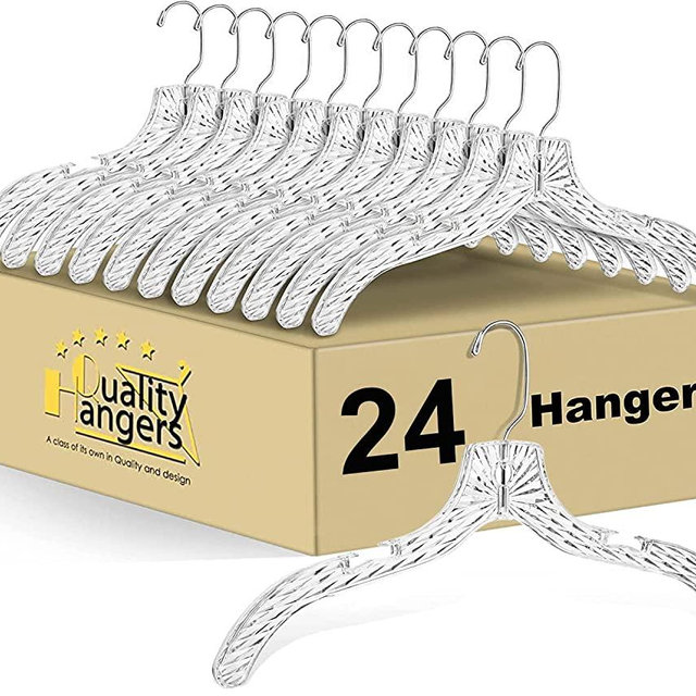 Quality Hangers Clear Hangers 24 Pack - Crystal Cut Hangers for Clothes - Durable Plastic Hanger Set - Invisible Dress Hangers for Suits - Heavy Duty Hangers - Nonslip Coat and Shirt Hangers, 17" inch