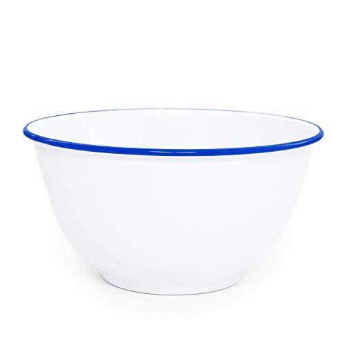 Enamelware Salad Bowl, 4 quart, Vintage White/Blue