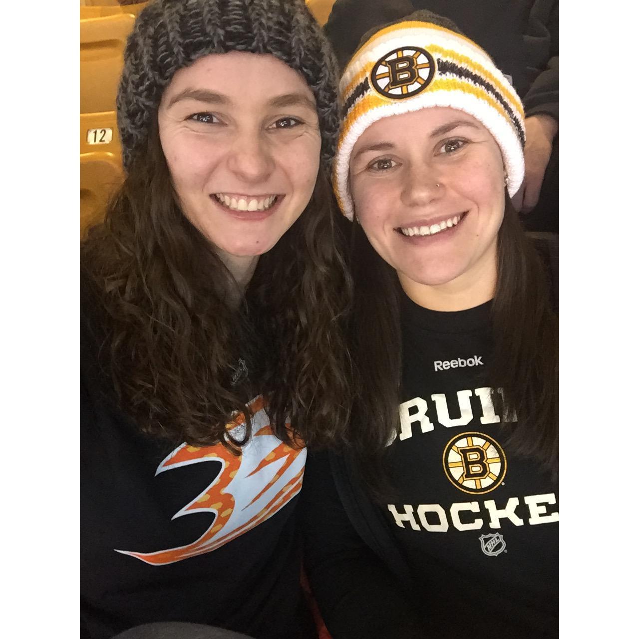Bruins vs Ducks game. Great news. She is now a Bruins fan!!!