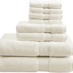 Madison Park 800GSM 100% Cotton Luxury Bathroom Towels ,Long Oversized Linen Cotton Bath Towel Set , 8-Piece Include 2 Bath Towels, 2 Hand Towels & 4 Wash Towels, Cream