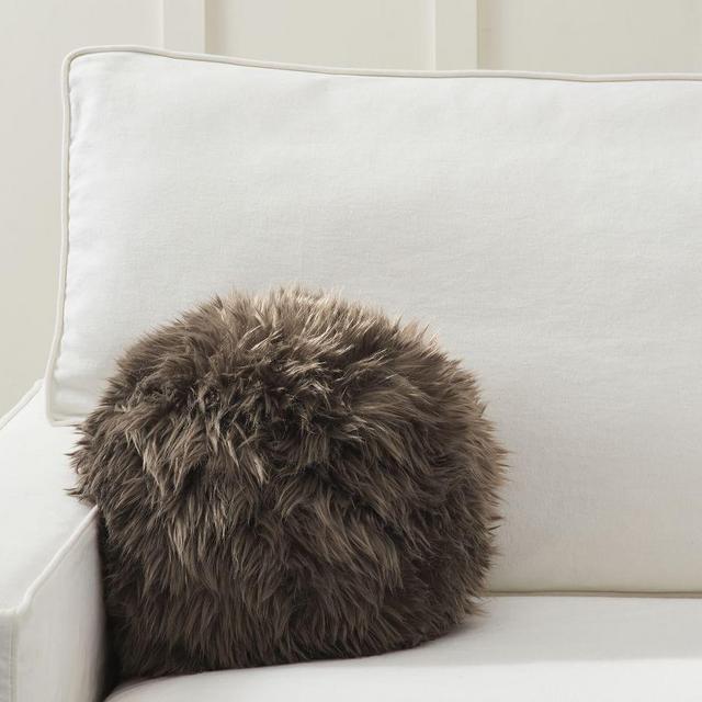 Luxe Faux Fur Sphere Pillow, 10", Mushroom