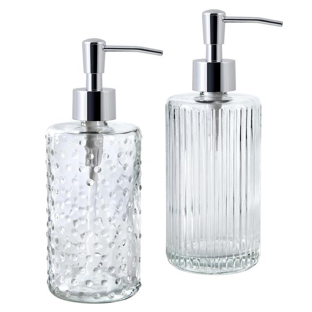 Retro Chic 2-Piece Textured Glass Lotion Pump Set by Allure Home Creation, Clear