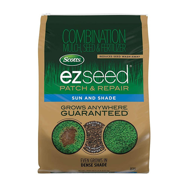 Scotts EZ Seed Patch and Repair Sun and Shade - 20 lb., Combination Mulch, Seed, and Fertilizer, Repairs Bare Spots, Includes Tackifier to Reduce Seed Wash-Away, Seeds up to 445 sq. ft.