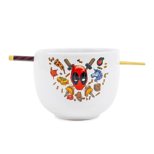 Marvel Deadpool Icons Ceramic Ramen Dinnerware Set | Includes 20-Ounce Noodle Bowl and Wooden Chopsticks