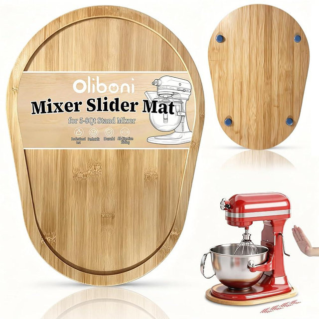 Bamboo Mixer Slider Mat for KitchenAid Stand Mixer 5-8 Qt Bowl Tilt Head Stand Mixer, Kitchen Countertop Storage Accessories Mixer Moving Tray Attachments