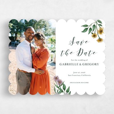 White Scalloped Wedding Save the Date - Mirasol Photo