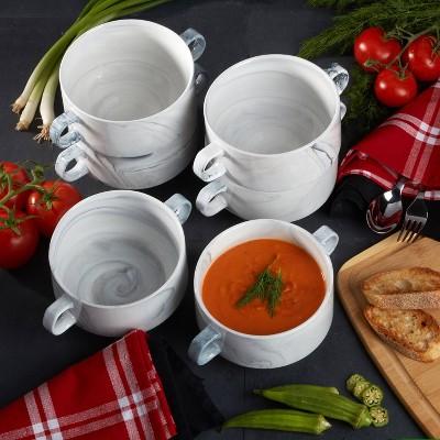 26oz 6pk Porcelain Marble Soup Bowls White - Certified International